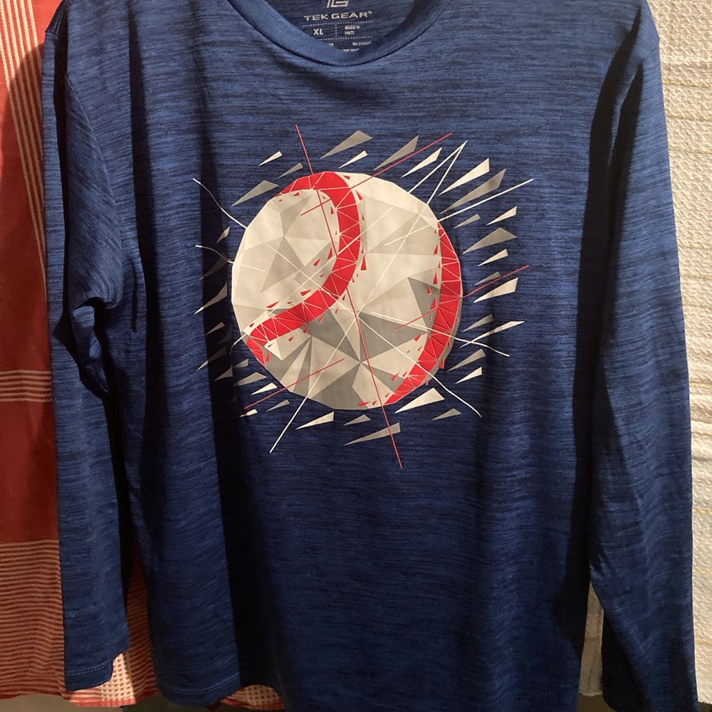 Kids Baseball long sleeve shirt t-shirt Large Tek Gear Blue Boys
